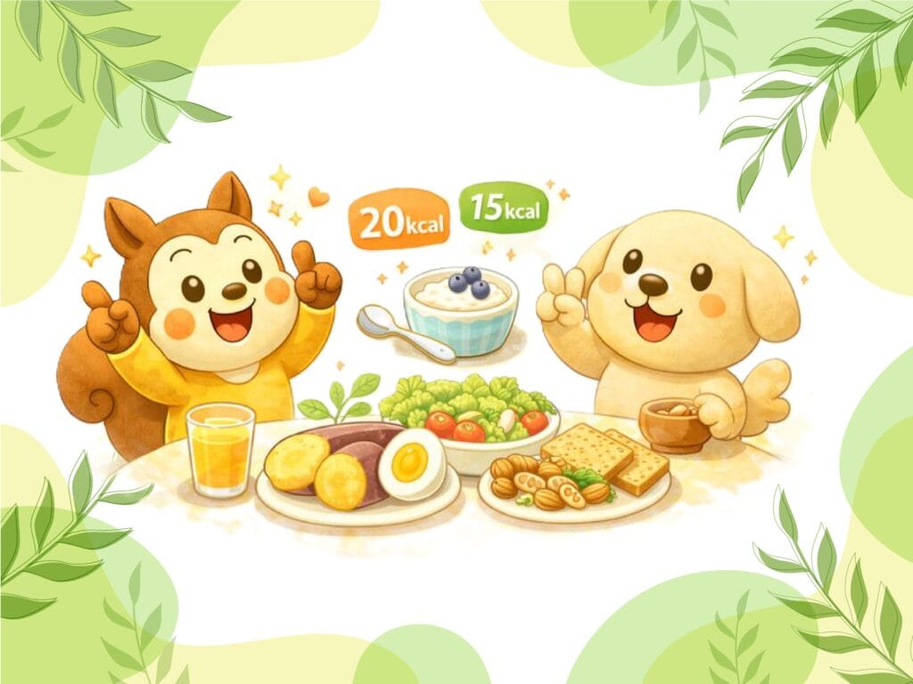 果物やヨーグルトなどの間食を選ぶイメージ
