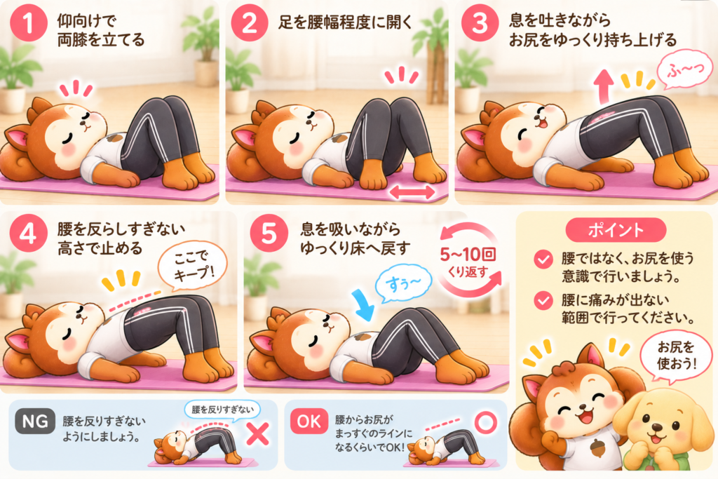 仰向けでお尻を持ち上げるヒップリフト