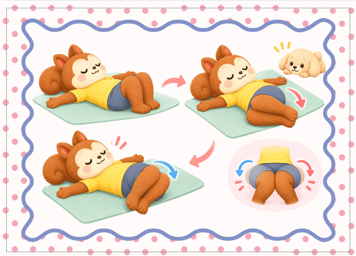 仰向けで両膝を左右へ倒すストレッチ